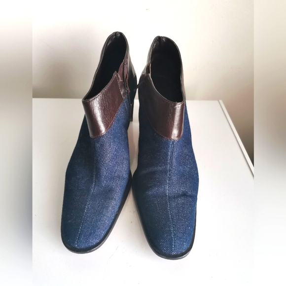 Etienne Aigner Shoes - Etienne Aigner Ankle Boots Blue Denim Brown Leather Almond‎ Toe